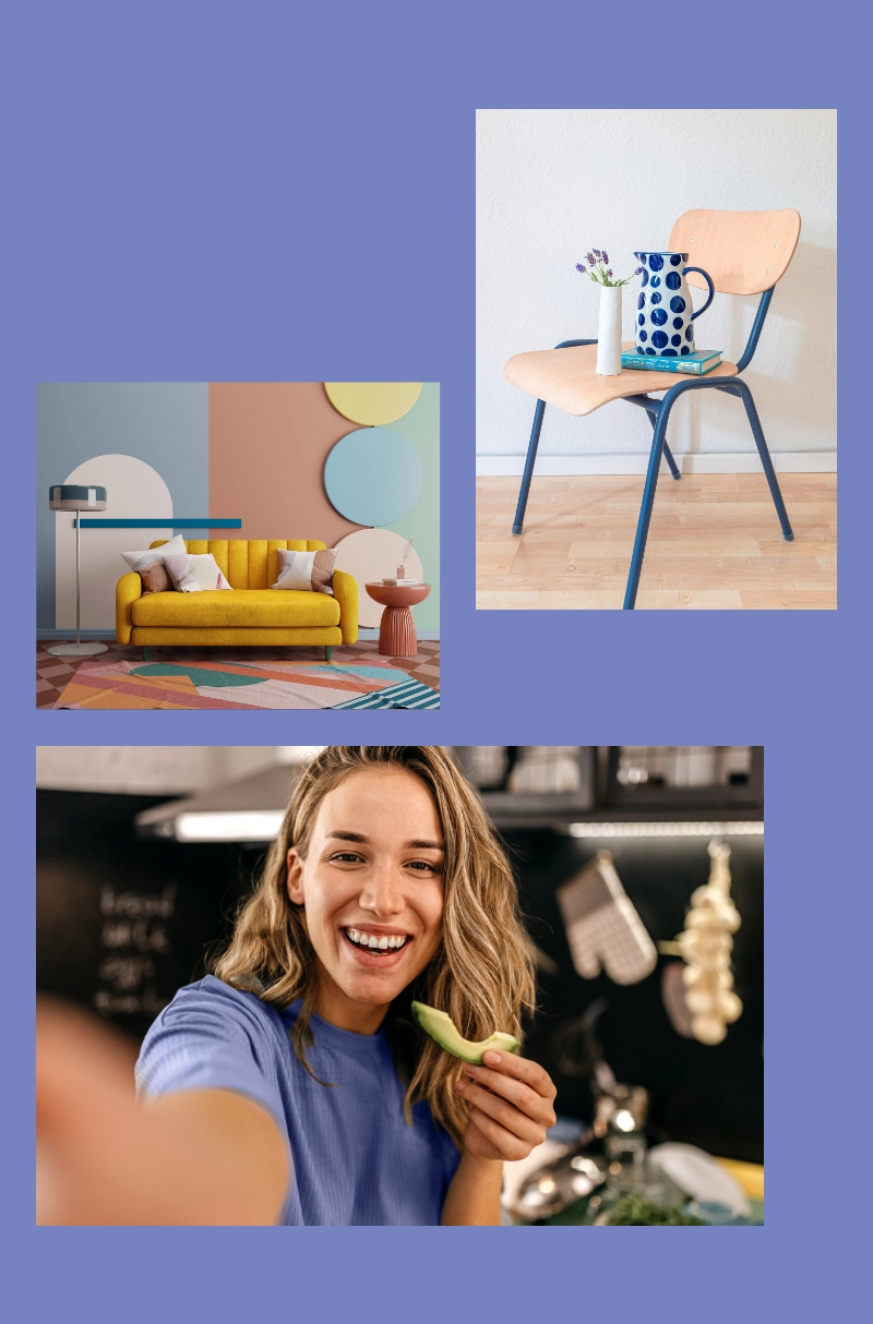 Bunte Küche im Stil 'Colourful Life' mit individuellen Farben und unkonventionellem Design